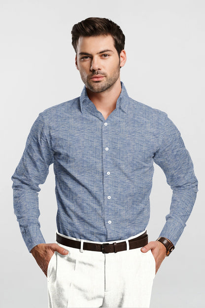 Denim Blue Cotton Linen Shirt