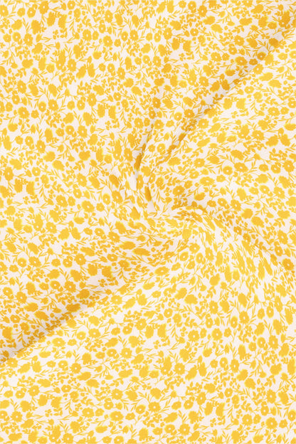 White and Daffodil Yellow Flower Printed Cotton Shirt