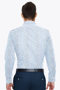 White with Sky Blue Bicycle Printed Men's Cotton Shirt