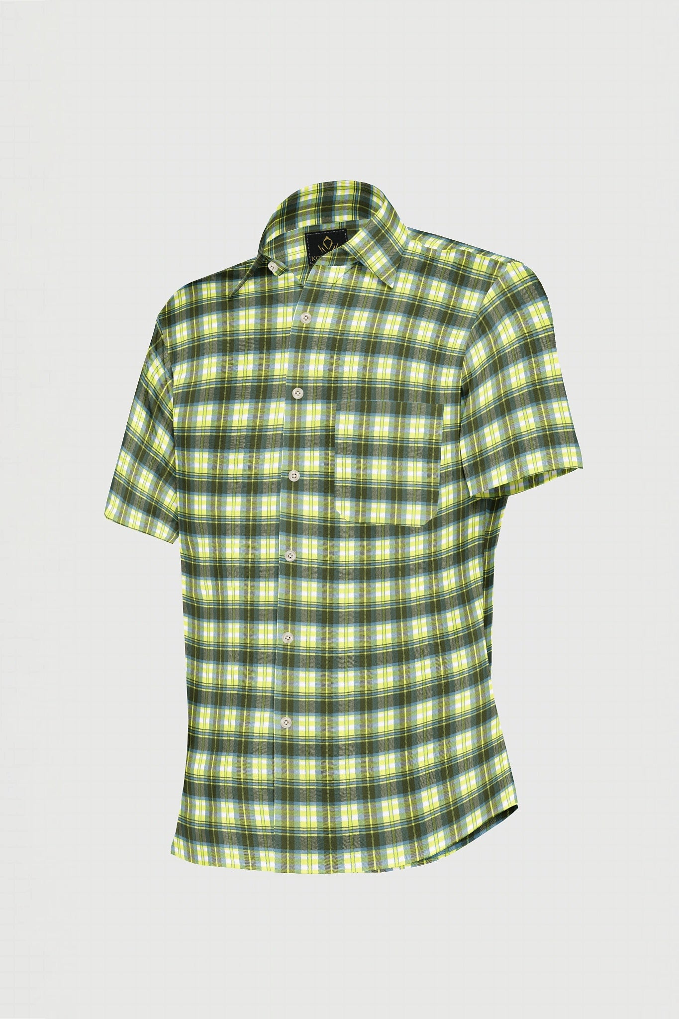 White with Limeade Yellow and Olive Green Checks Cotton Shirt