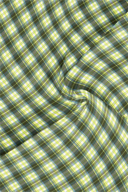 White with Limeade Yellow and Olive Green Checks Cotton Shirt