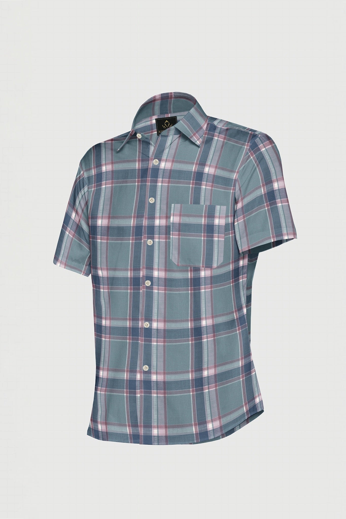 Cadet Blue with Brick Red and Federal Blue Checks Cotton Shirt