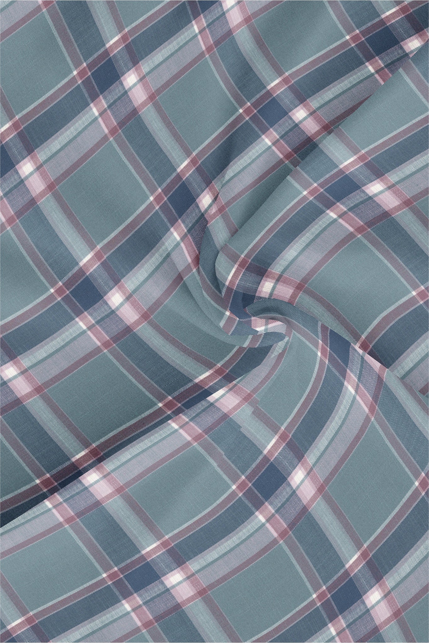 Cadet Blue with Brick Red and Federal Blue Checks Cotton Shirt