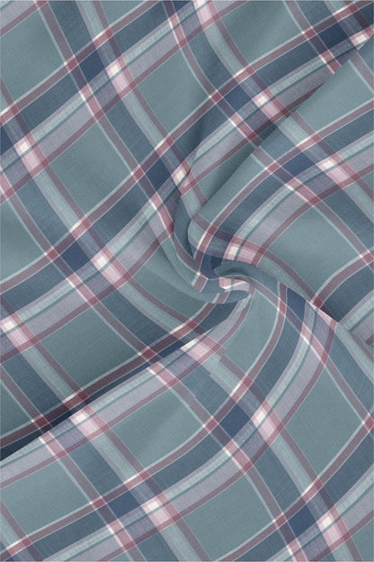 Cadet Blue with Brick Red and Federal Blue Checks Cotton Shirt