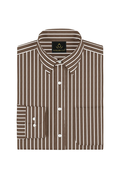 Tortilla Brown and White Pinstripes Men's Cotton Shirt