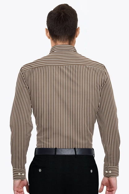 Tortilla Brown and White Pinstripes Men's Cotton Shirt