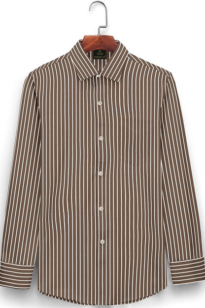 Tortilla Brown and White Pinstripes Men's Cotton Shirt