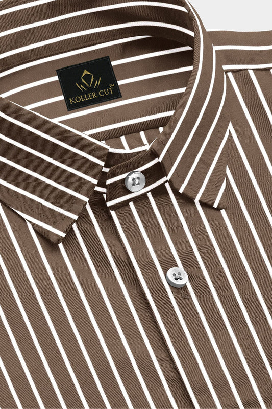 Tortilla Brown and White Pinstripes Men's Cotton Shirt