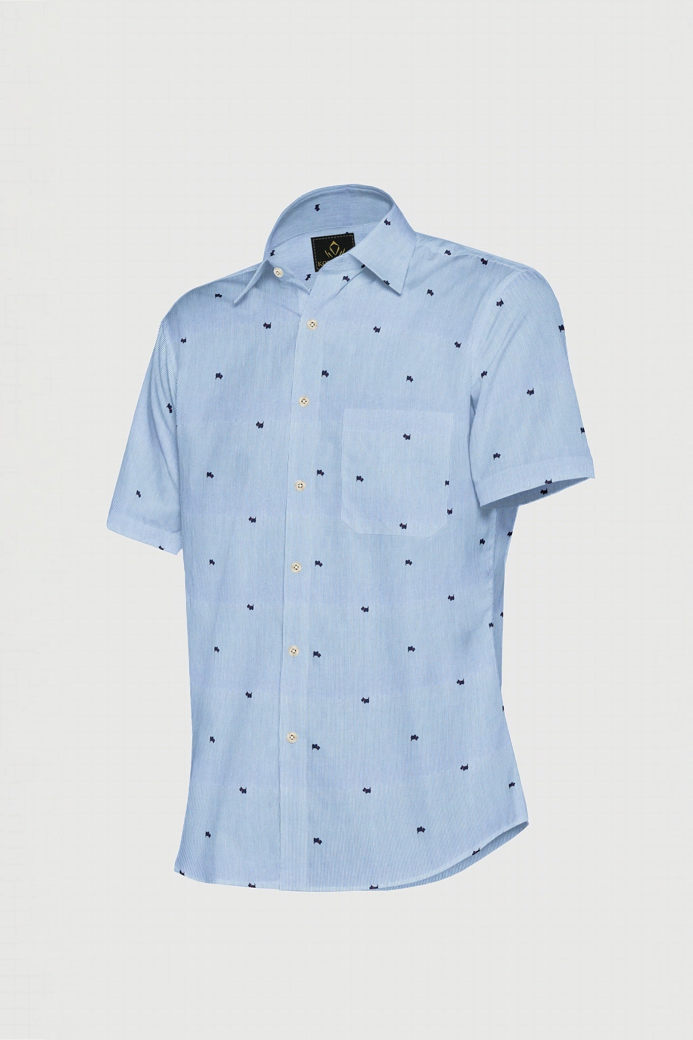 White and Marina Blue Bulldog Printed Pinstripes Cotton Shirt