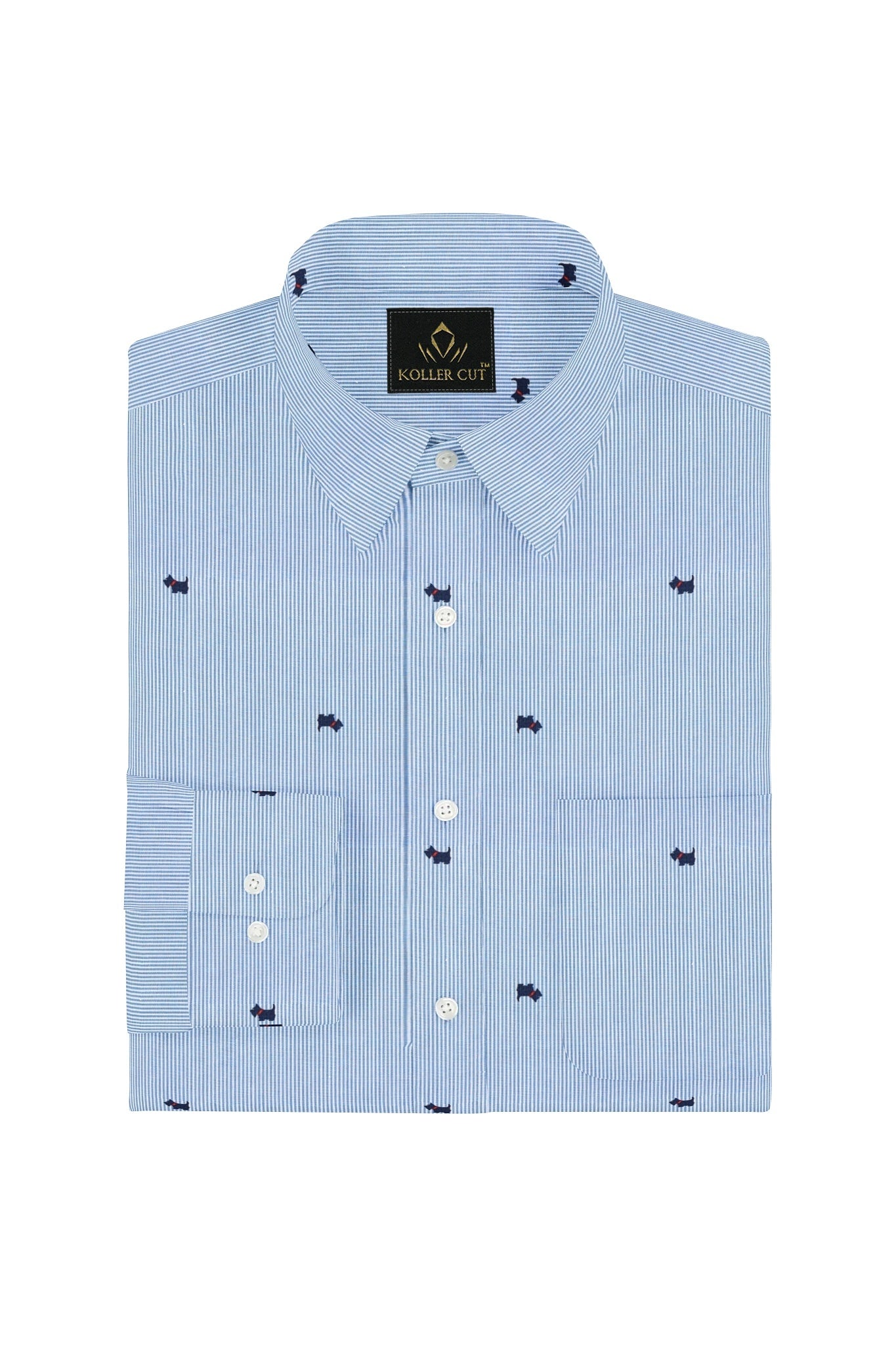 White and Marina Blue Bulldog Printed Pinstripes Cotton Shirt