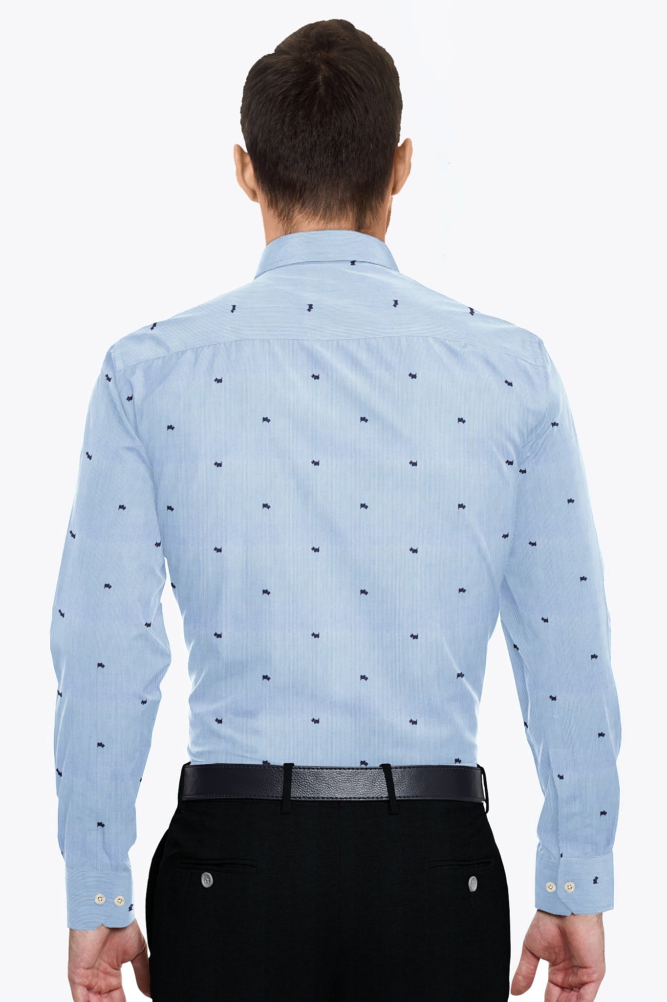 White and Marina Blue Bulldog Printed Pinstripes Cotton Shirt