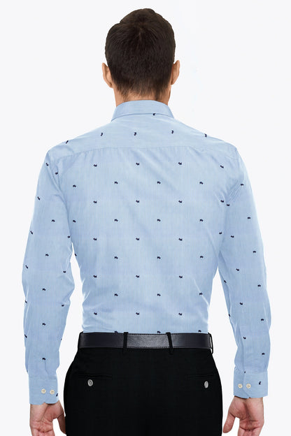 White and Marina Blue Bulldog Printed Pinstripes Cotton Shirt