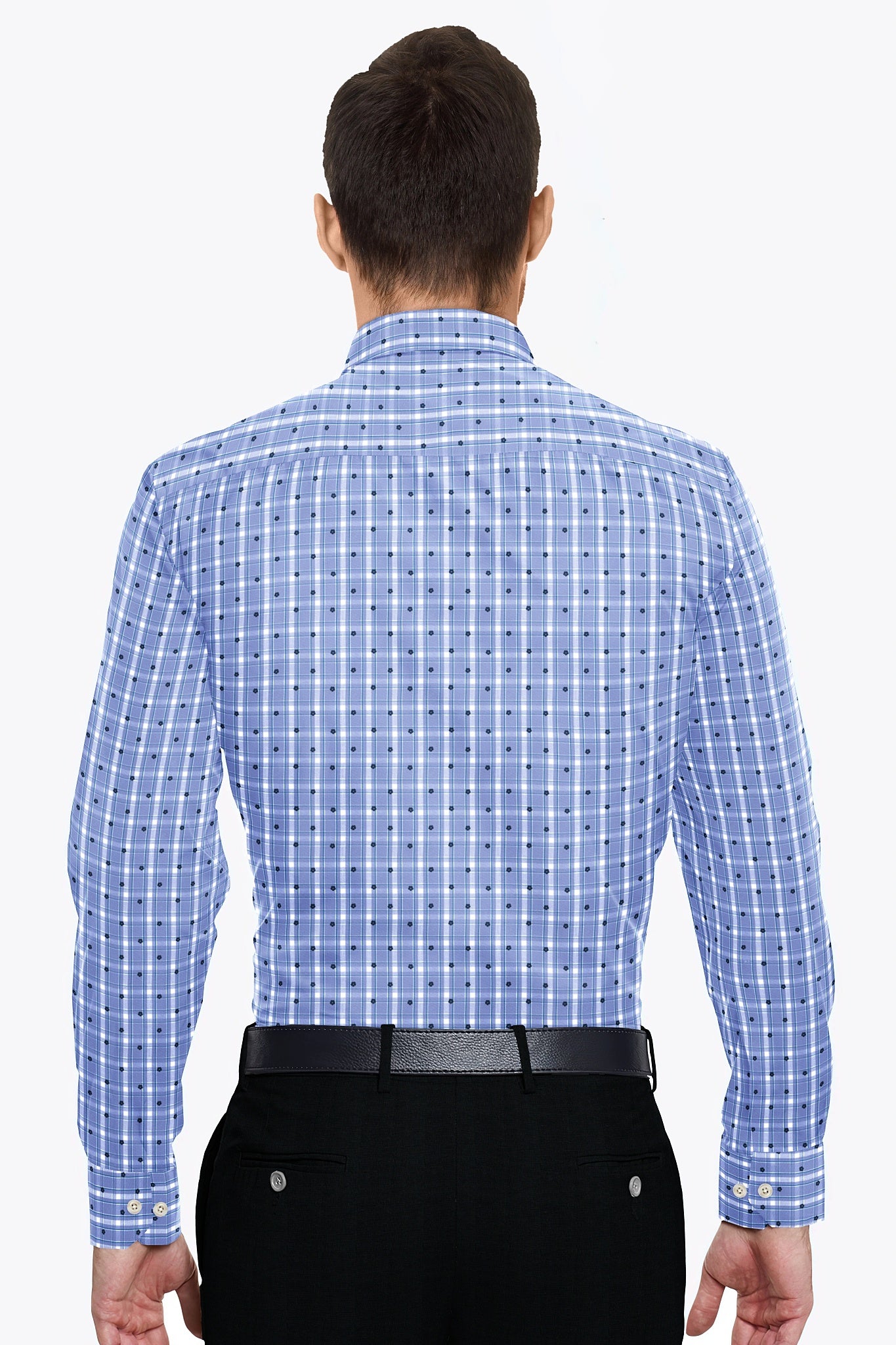 Ethereal Blue with White and Navy Periwinkle Flower Print Checks Cotton Shirt