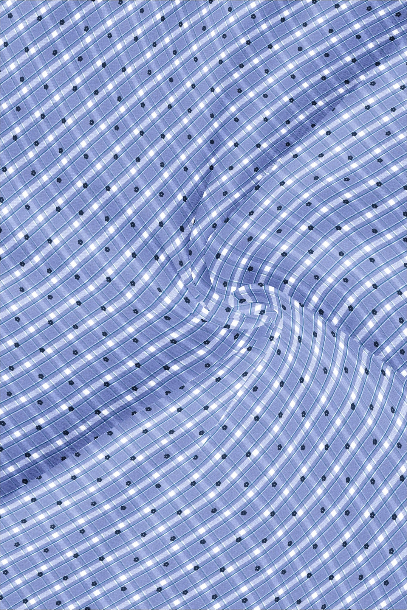Ethereal Blue with White and Navy Periwinkle Flower Print Checks Cotton Shirt