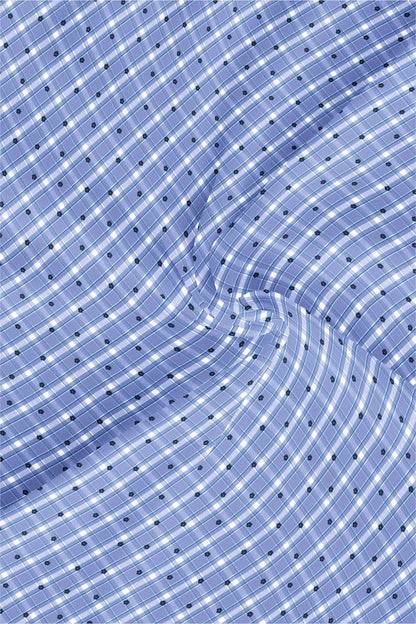 Ethereal Blue with White and Navy Periwinkle Flower Print Checks Cotton Shirt