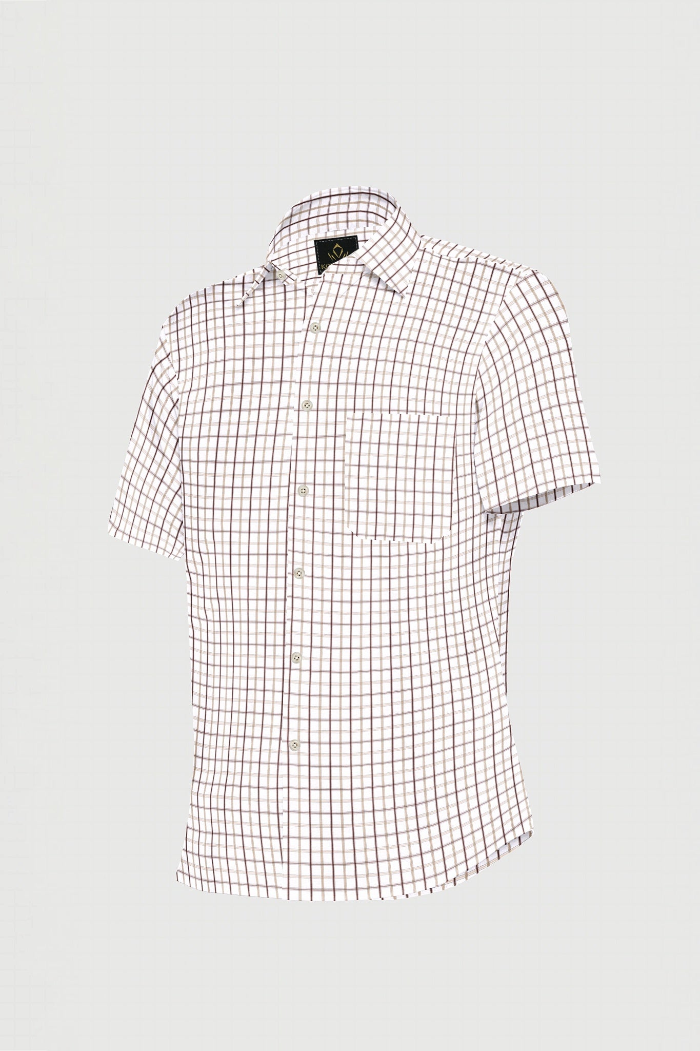 White with Mocha Brown and Beige Checks Cotton Shirt