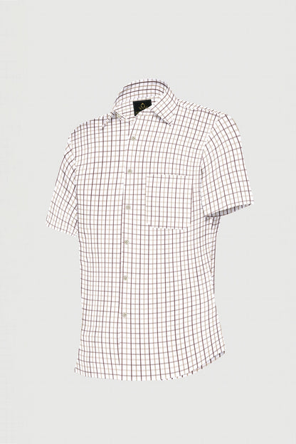 White with Mocha Brown and Beige Checks Cotton Shirt
