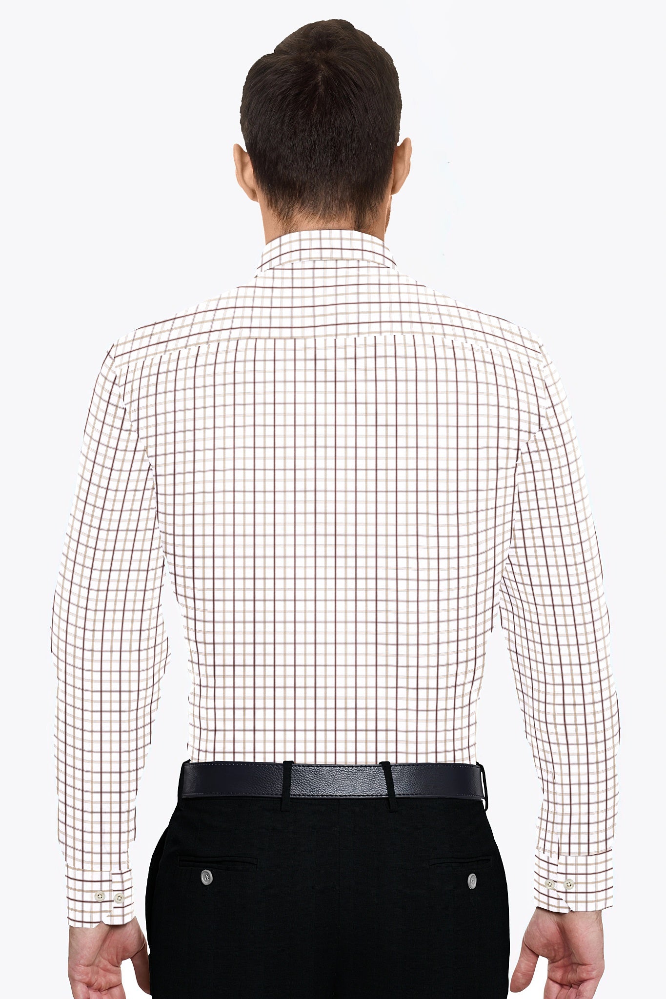 White with Mocha Brown and Beige Checks Cotton Shirt