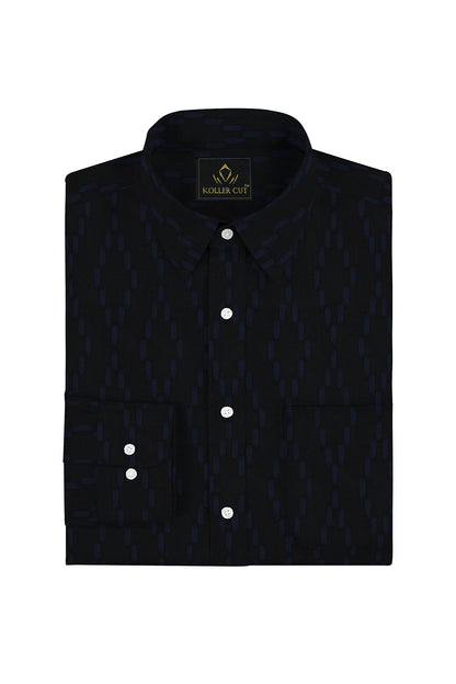 Jet Black and Nautical Blue Capsule Printed Cotton Shirt