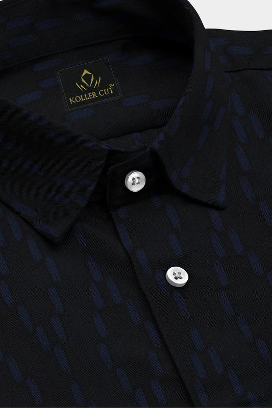 Jet Black and Nautical Blue Capsule Printed Cotton Shirt
