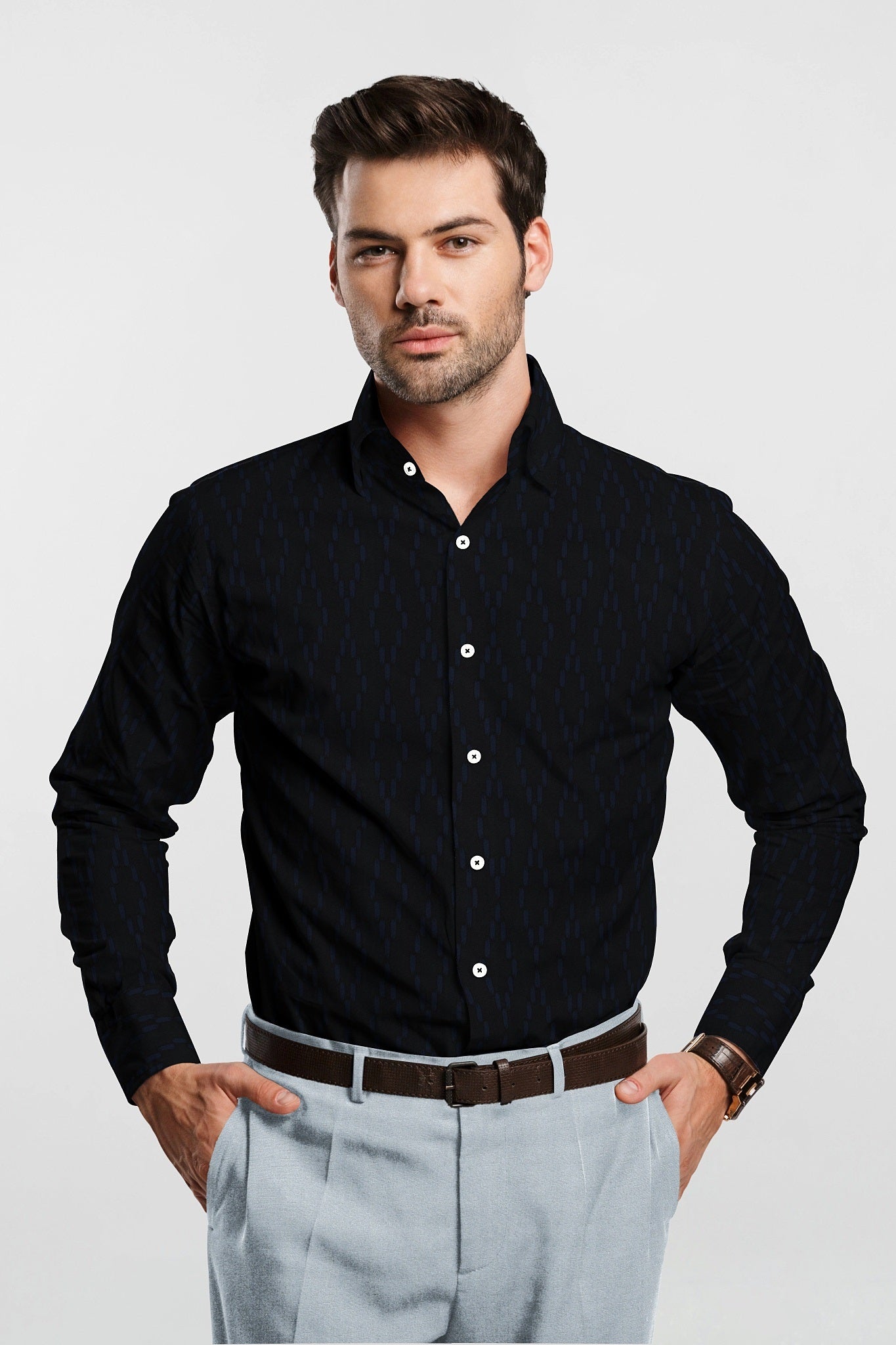 Jet Black and Nautical Blue Capsule Printed Cotton Shirt