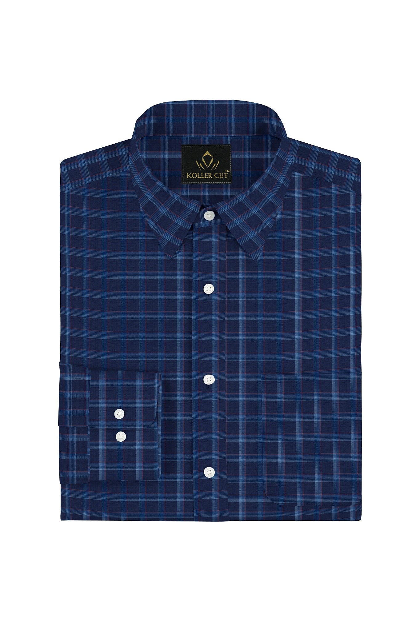 Sodalite blue with Indigo Blue and Haute Red Checks Cotton Shirt- Plus Size Shirts for Men Big size shirt for men 