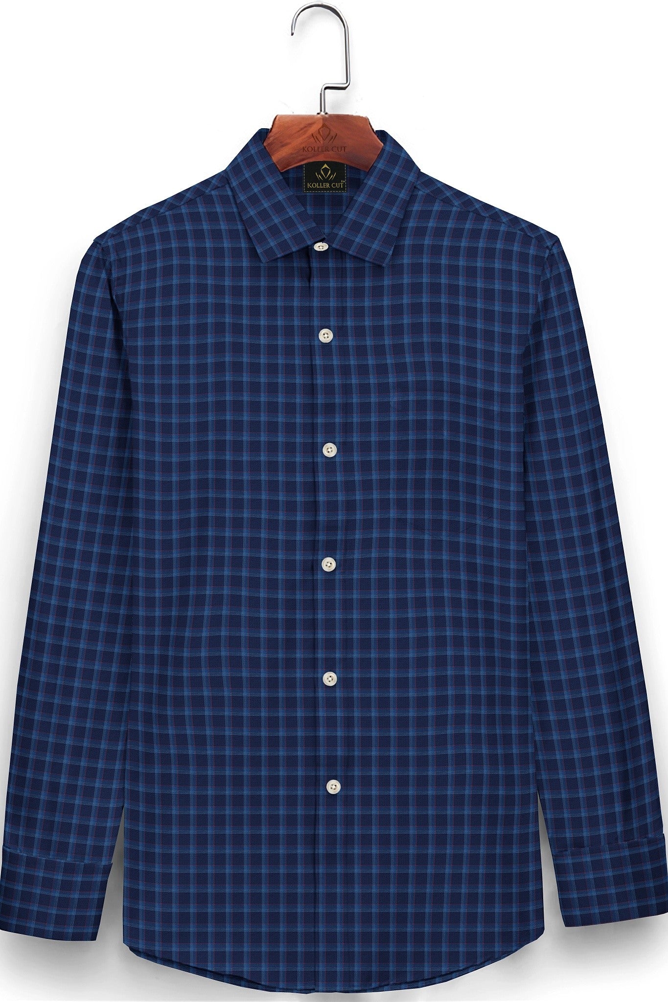 Sodalite blue with Indigo Blue and Haute Red Checks Cotton Shirt- Plus Size Shirts for Men Big size shirt for men 