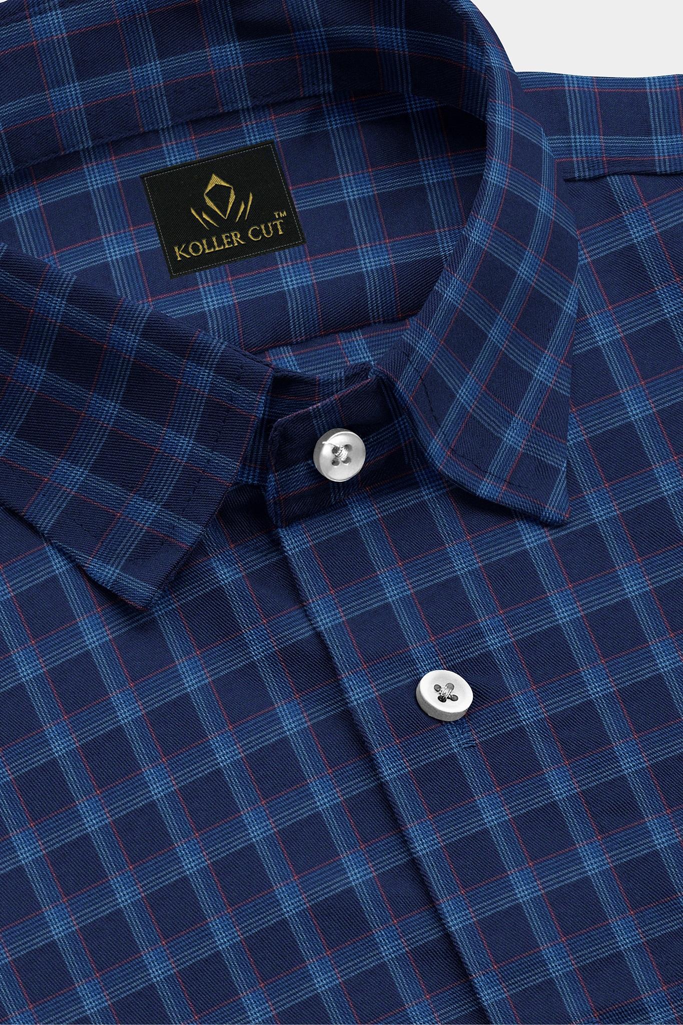 Sodalite blue with Indigo Blue and Haute Red Checks Cotton Shirt- Plus Size Shirts for Men Big size shirt for men 