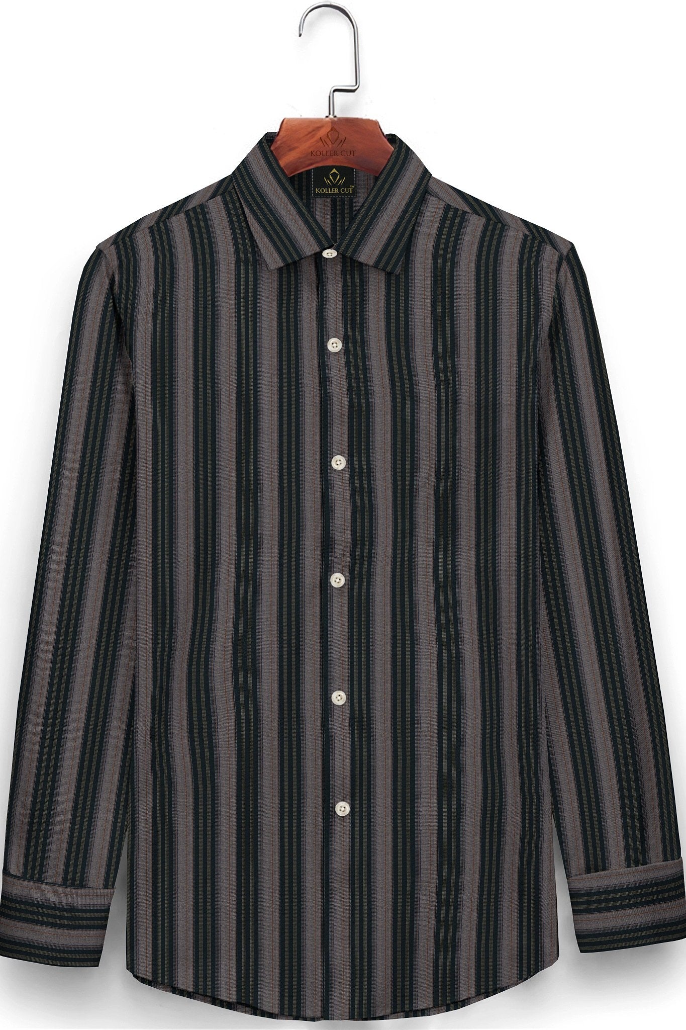 Brown and Belgravia Green and Pineapple Yellow Stripes Cotton Shirt