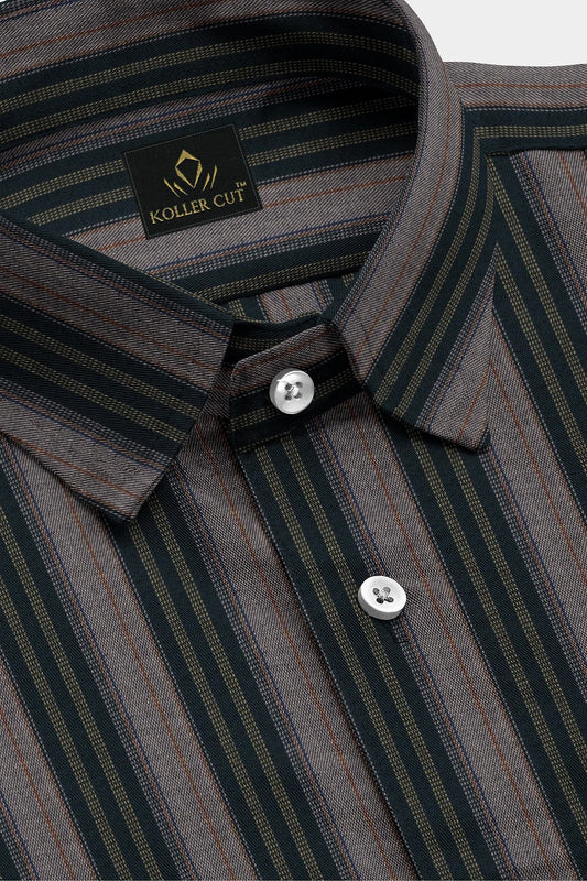 Brown and Belgravia Green and Pineapple Yellow Stripes Cotton Shirt