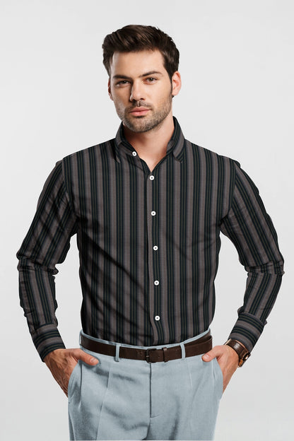 Brown and Belgravia Green and Pineapple Yellow Stripes Cotton Shirt