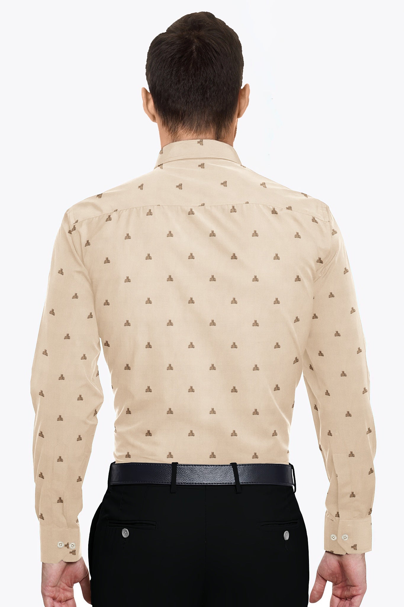 Beige and Biscotti Cream Teddy Bear Printed Cotton Shirt