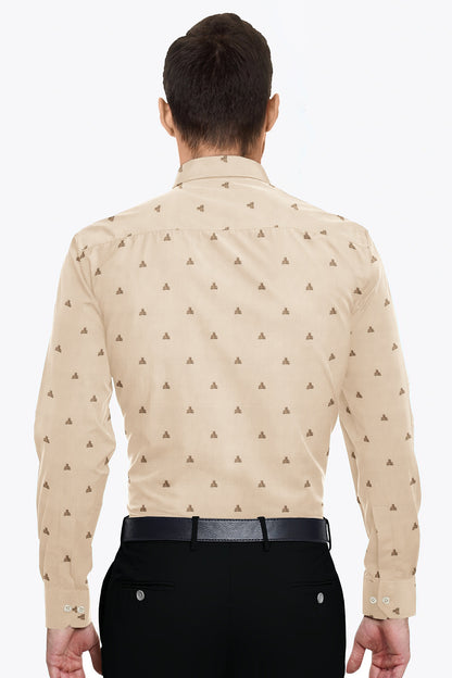Beige and Biscotti Cream Teddy Bear Printed Cotton Shirt