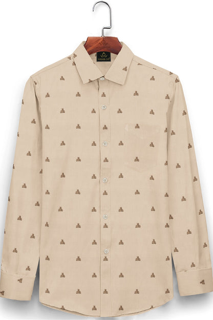 Beige and Biscotti Cream Teddy Bear Printed Cotton Shirt