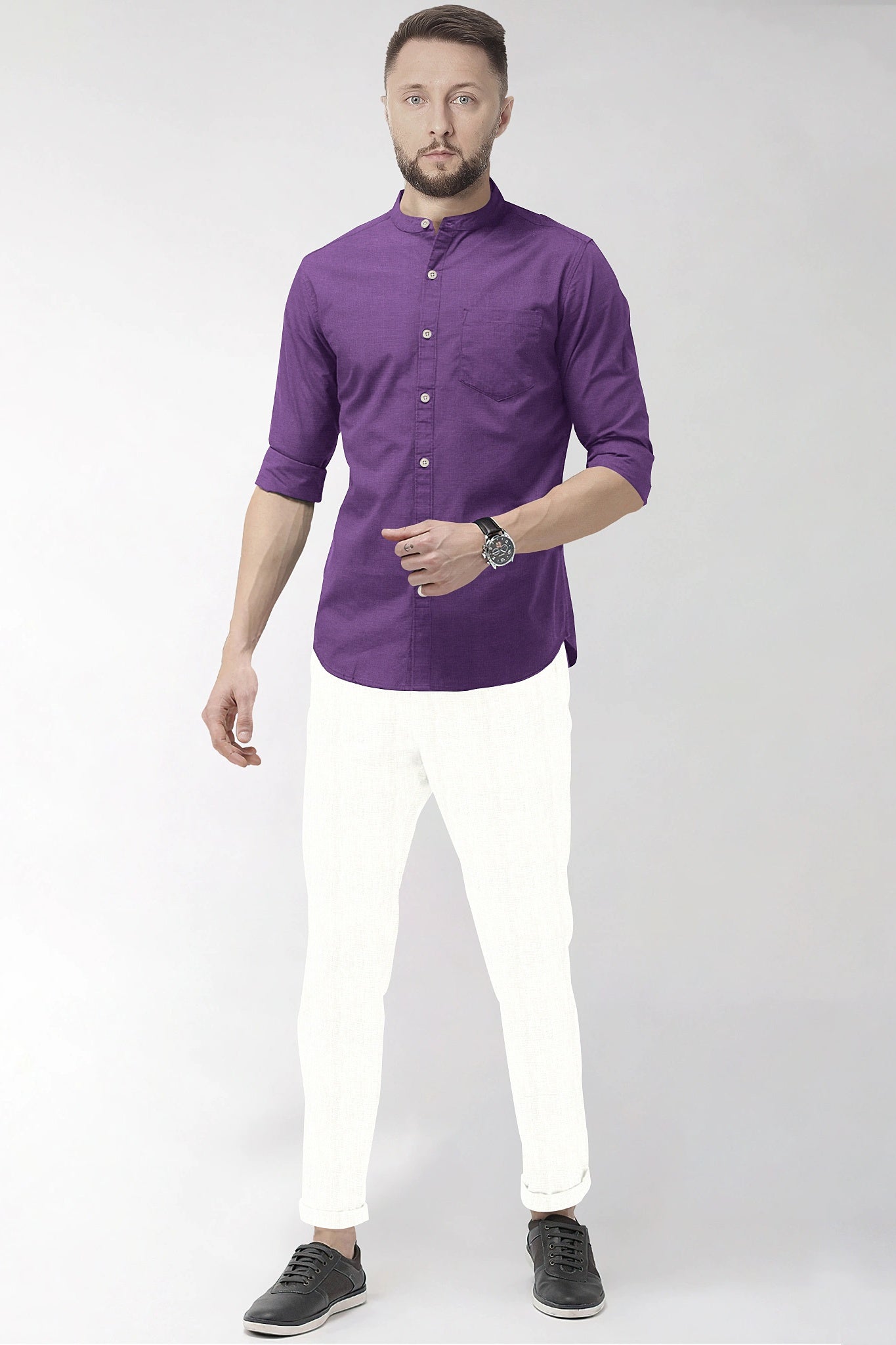 Grape Purple Mandarin Luxurious Linen Shirt