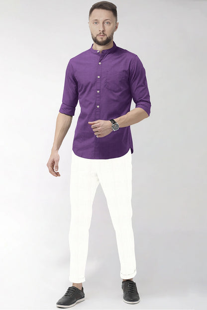 Grape Purple Mandarin Luxurious Linen Shirt