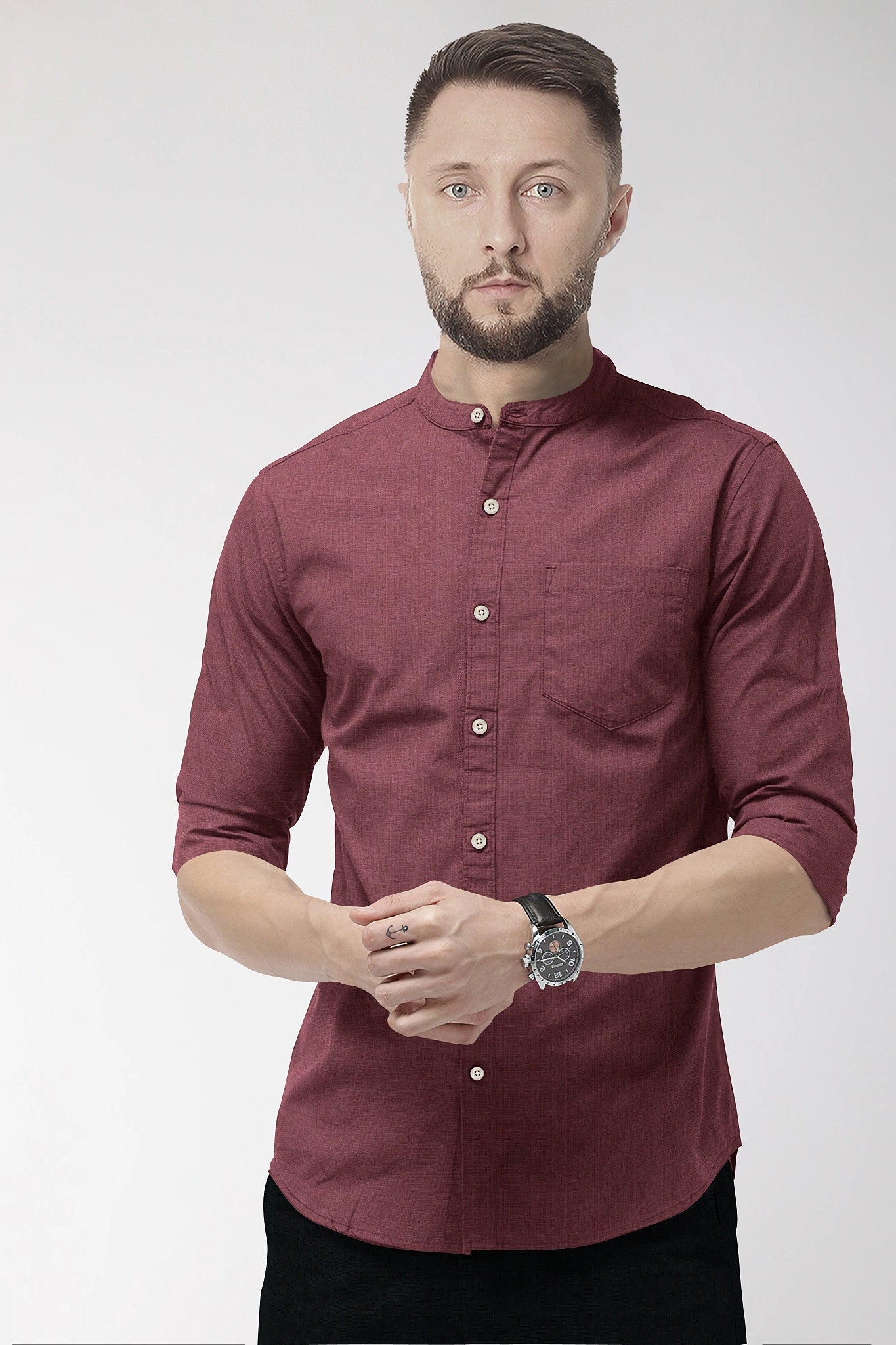 Cinnabar Brown Mandarin Luxurious Linen Shirt