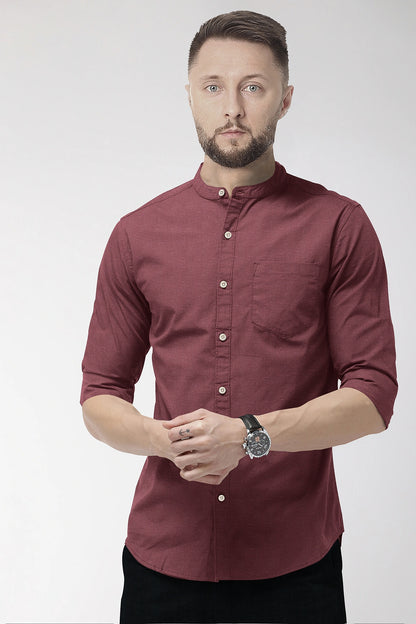 Cinnabar Brown Mandarin Luxurious Linen Shirt