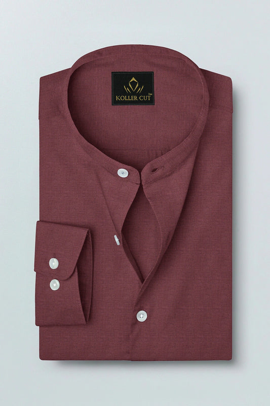 Cinnabar Brown Mandarin Luxurious Linen Shirt