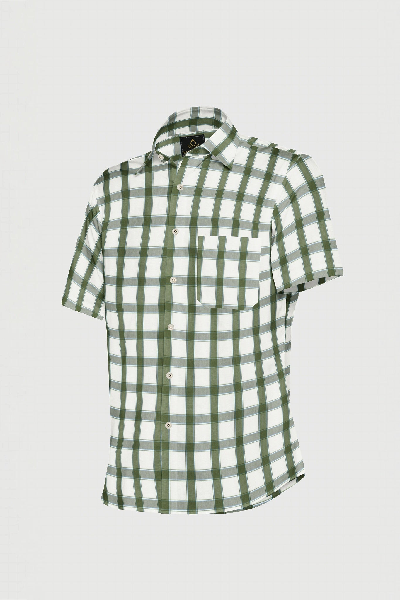 White and Cactus Green Checks Cotton Shirt