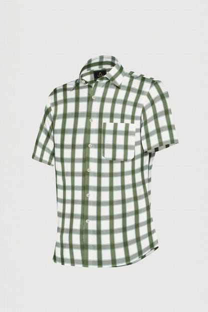 White and Cactus Green Checks Cotton Shirt