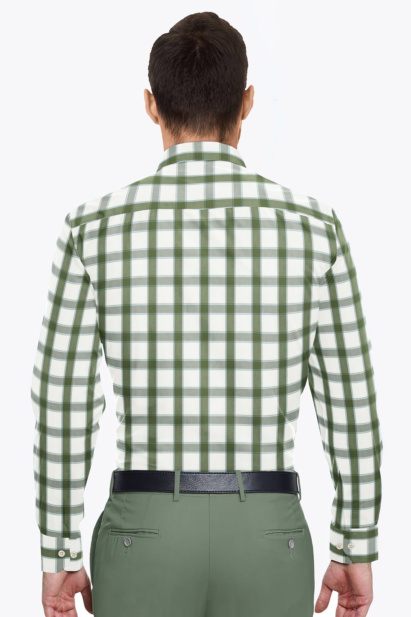 White and Cactus Green Checks Cotton Shirt