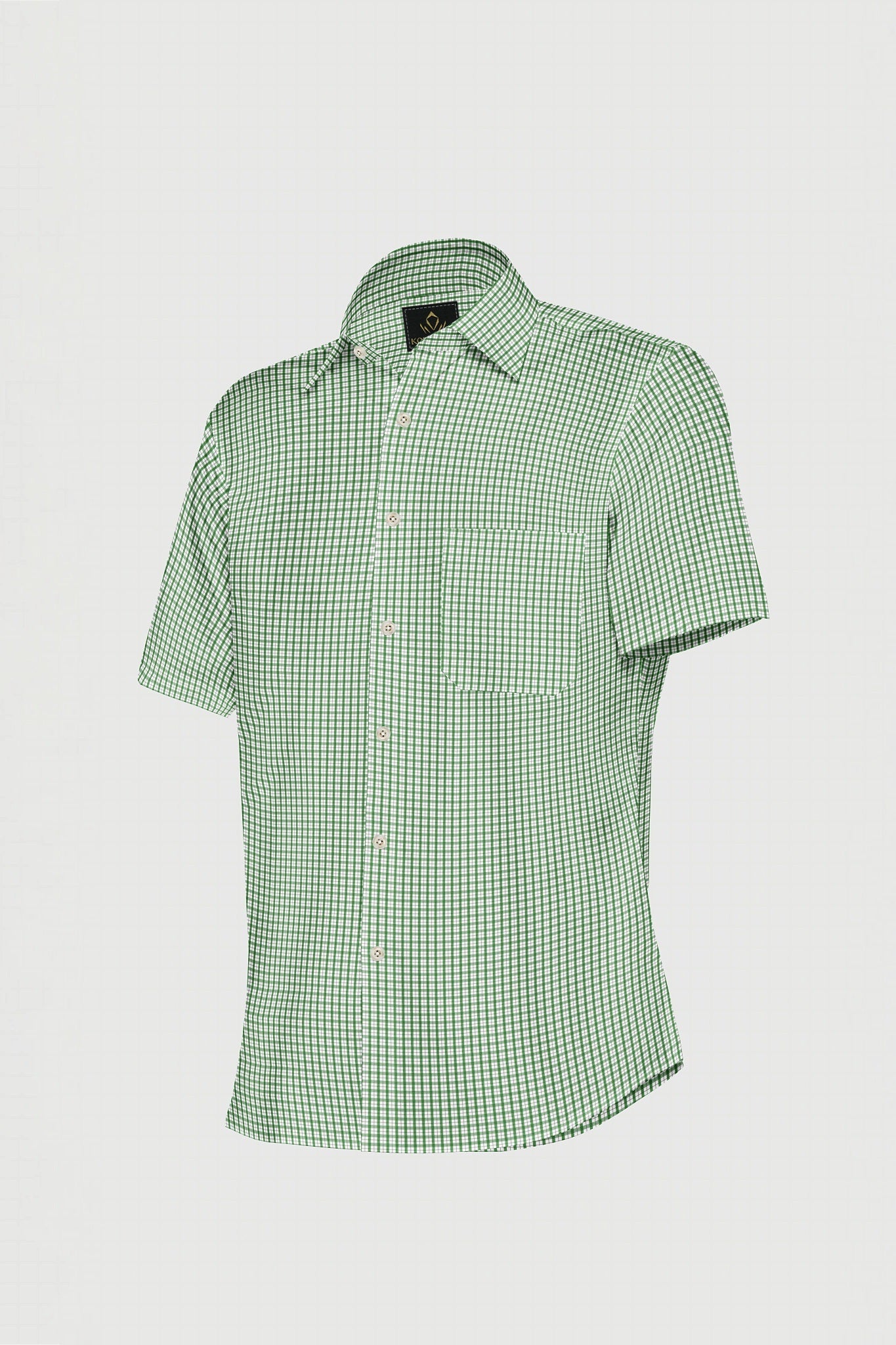 White and Kelly Green Checks Cotton Shirt