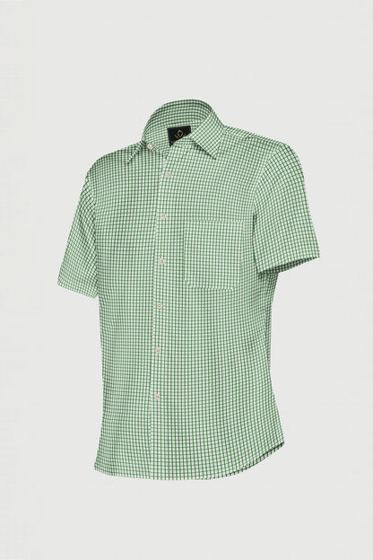 White and Kelly Green Checks Cotton Shirt