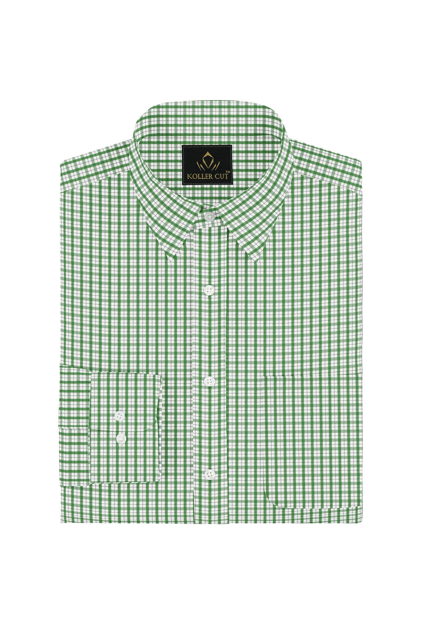 White and Kelly Green Checks Cotton Shirt