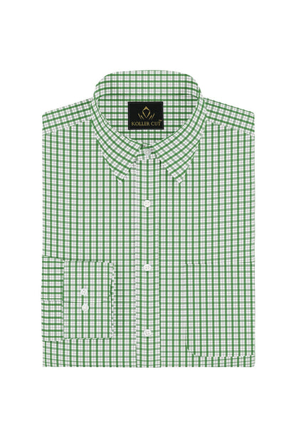 White and Kelly Green Checks Cotton Shirt