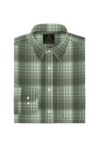 Reseda Green with White and Opaline Green Checks Cotton Shirt