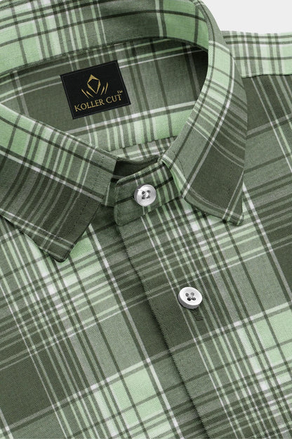 Reseda Green with White and Opaline Green Checks Cotton Shirt
