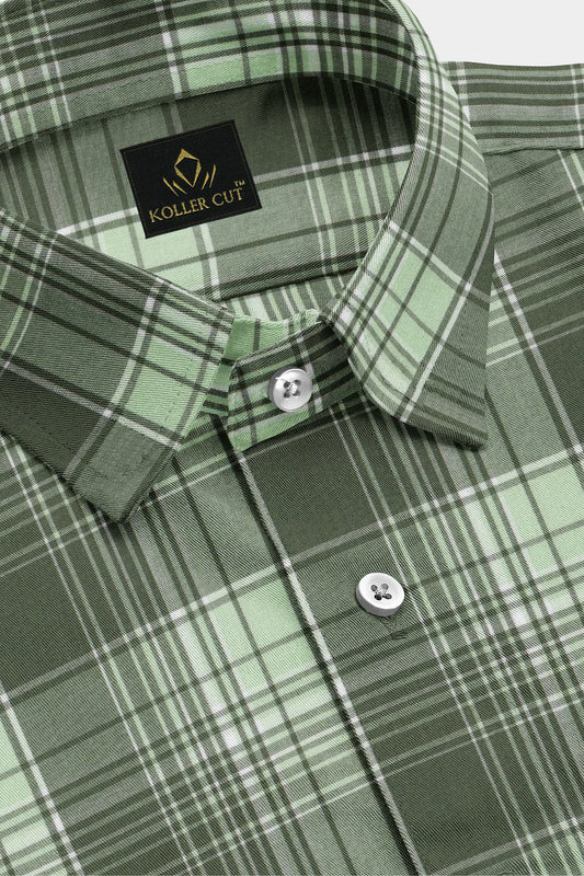 Reseda Green with White and Opaline Green Checks Cotton Shirt