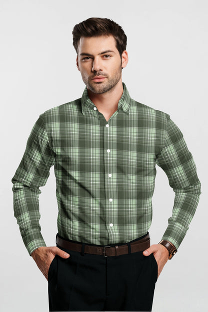 Reseda Green with White and Opaline Green Checks Cotton Shirt